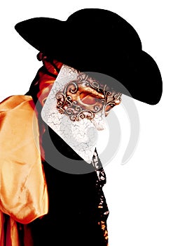 Venice carnival costume of an ancient noble Venetian with mask photo