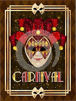 Venice carnival mask, invitation card in art deco style