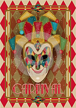 Venice carnival mask, vip congratulation card in art deco style