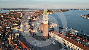 Venice city, aerial view of St. Mark's Square, Basilica and Doge's Palace, Italy