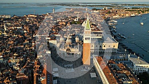 Venice city, aerial view of St. Mark's Square, Basilica and Doge's Palace, Italy