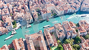 Venice city Grand Canal and houses aerial drone view, Venice island cityscape and Venetian lagoon, Italy