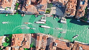 Venice city Grand Canal and houses aerial drone view, Venice island cityscape and Venetian lagoon, Italy