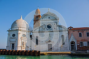 Venice City of Italy. View on Church of San Michele, Venetian cemetery island