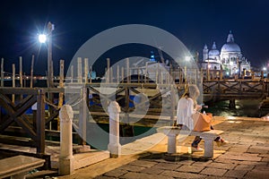 Venice city with Santa Maria della Salute Basilica at night, Italy