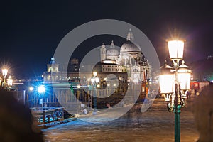 Venice city with Santa Maria della Salute Basilica at night, Italy