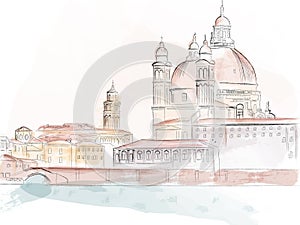 Venice city scape vector watercolor vintage styles