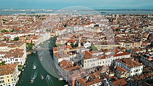 Venice city skyline, aerial view of Ponte dell'Accademia, Italy