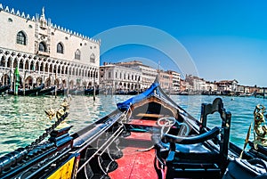 Venice cityscape from gondola, Italy.