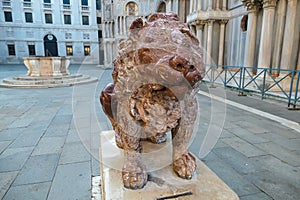 Venice - Close up view of red marble lions in the Piazzetta dei Leoncini at St Mark's Square