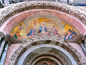 Venice, detail of a byzantine mosaic placed over one entrance in St. Mark Basilica