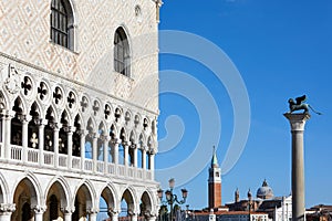 Venice, Doge palace and San Marco lion statue in Italy