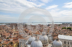 Venice with domes and roof of St Mark\'s Basilica and Doge\'s Palace from St Mark\'s Campanile bell tower