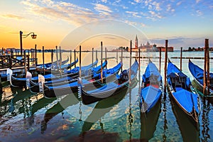 Venice with famous gondolas at sunrise