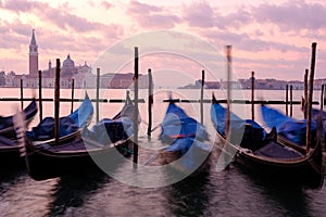 Venice gondola city view at sunrise