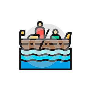 Venice gondola, gondolier flat color line icon. Isolated on white background