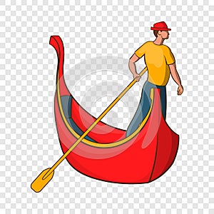 Venice gondola and gondolier icon, cartoon style