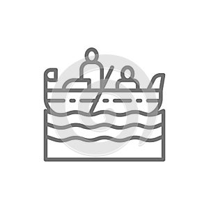 Venice gondola, gondolier line icon.