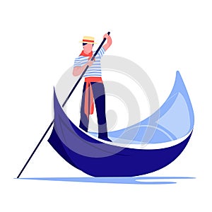 Venice gondola. Italy old boat with gondolier. Europe traveling concept. Vector