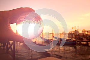 Venice and Gondolas in a glass ball