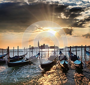 Venice with gondolas in Italy