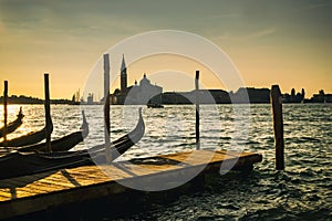 Venice gondolas and skyline