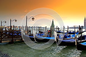 Venice gondolas at sunset