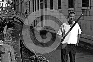 Venice gondolier B&W