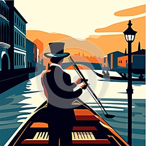 Venice with gondolier on the canal, vector illustration generative AI