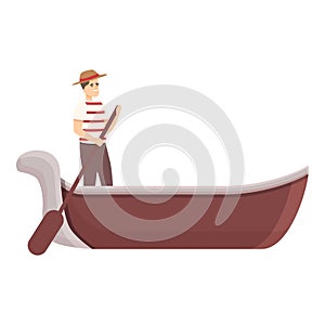 Venice gondolier icon cartoon vector. Gondola boat