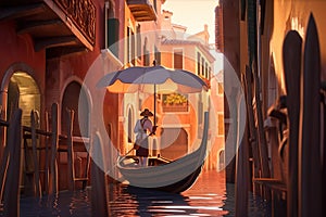 Venice gondolier in pixar animation style. Generative AI