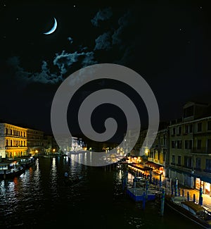 Venice Grand Canal at night. View from Rialto bridge - Venice, I