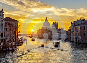 Venice Grand canal and Santa Maria della Salute church at sunrise, Italy