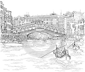 Venice - Grand Canal. View of the Rialto Bridge