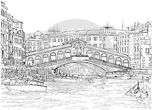 Venice - Grand Canal. View of the Rialto Bridge