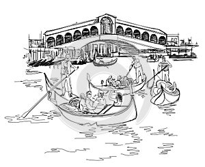 Venice - Grand Canal. View of the Rialto Bridge