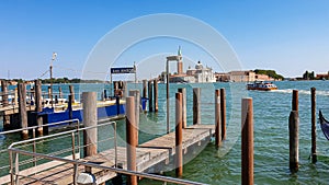 Venice - Group of gondolas moored by Saint Mark square in city of Venice, Veneto, Northern Italy