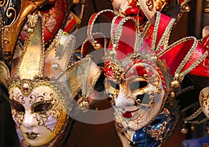Venice Italian many carnival mask for sale in the shop photo