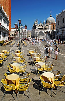 VENICE, ITALY - AUGUST 24: Piazza San Marco with Campanile, Basilika San Marco and Doge Palace on August 24, 2011 in Venice.