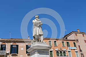 Statue of Nicolo Tommaseo on St. Stephen`s square. Venice, Italy