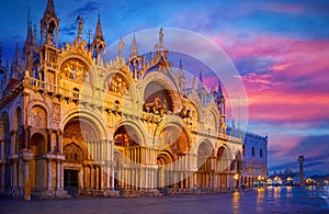 Venice, Italy. Basilica of Saint Mark on Piazza San Marco Sunset