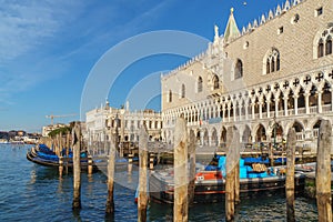 Venice, Italy - 13.03.2019: Beautiful view of the Doge`s Palace and St. Mark`s Basilica in Venice