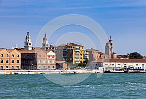 Venice. Italy. Bright ancient buildings ashore Canal Grande