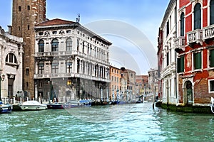 Venice. Italy. Bright ancient buildings ashore Canal Grande