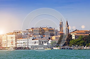 Venice. Italy. Bright ancient buildings ashore Canal Grande