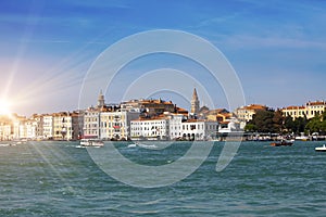 Venice. Italy. Bright ancient buildings ashore Canal Grande