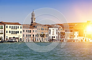 Venice. Italy. Bright ancient buildings ashore Canal Grande