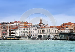 Venice. Italy. Bright ancient houses along Canal Grande