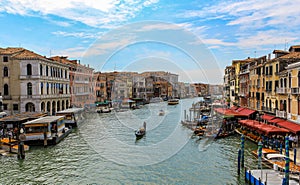 Venice Italy canal, gondola and architecture from The Rialto Bridge