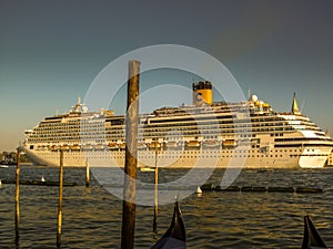 Venice Italy Canal gondola Venezia Italia landmark romantic tourism cruise ship sunset